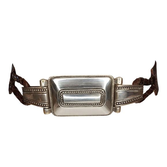 Vintage Olga Santini Brown Leather Statement Belt Silver Western Buckle M main image 5